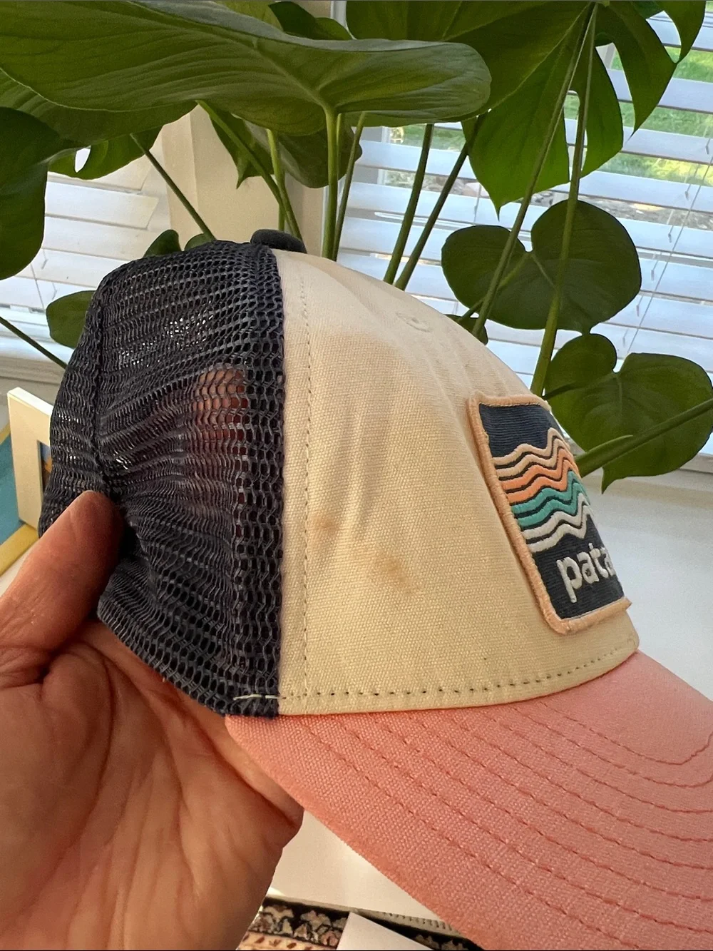 Patagonia Kids Trucker Hat in Cream, Pink and Navy
